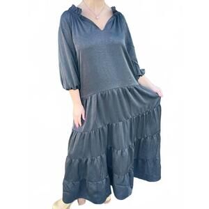 NEW BEFORE YOU satin tiered maxi dress in black